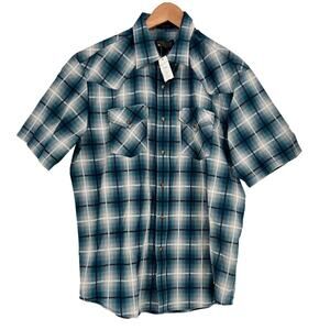 Pendleton Frontier Shirt Pearl Snap Large Blue White Plaid Light Weight NWOT